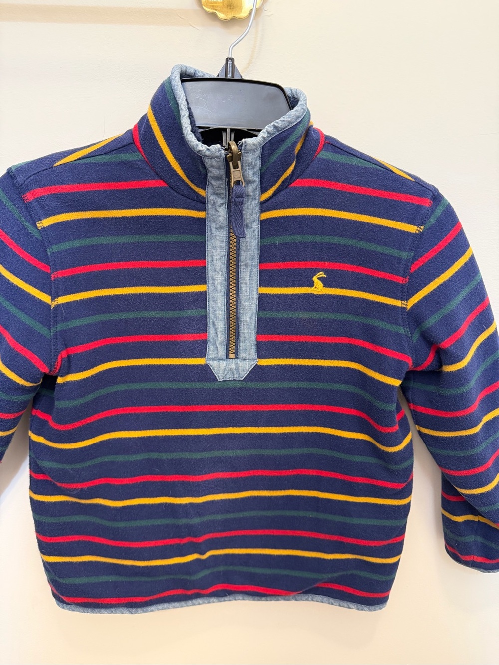 Joules Navy Striped Half-Zip Pullover with Red & Yellow Accents